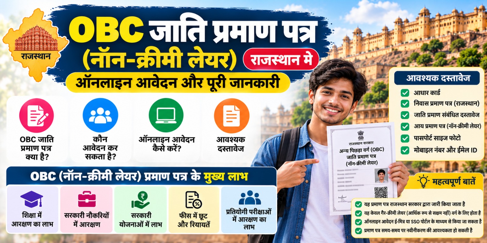 OBC Caste Certificate (Non-Creamy Layer) in Rajasthan 2026: Apply Online, Documents, Validity and State vs Central